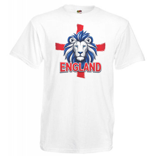 Adults English Lion England St George Cross Flag Sports Unisex White T-Shirt