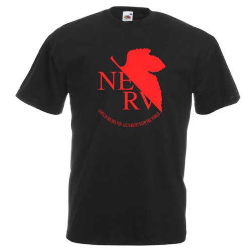 Adults Neon Genesis Evangelion NERV Logo Japanese Anime Unisex Black T-Shirt