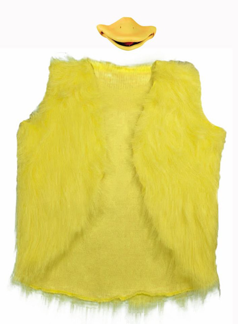 Childs Easter Chick Ugly Duckling Yellow Faux Fur Waistcoat & Beak Animal Fancy Dress [2 Sizes]