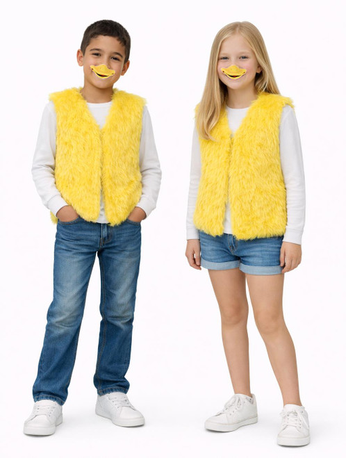 Childs Easter Chick Ugly Duckling Yellow Faux Fur Waistcoat & Beak Animal Fancy Dress [2 Sizes]