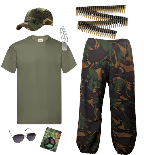 Adults Camouflage Army Man Military Soldier Stag Party Fancy Dress Costume Adults Camouflage Army Man Military Soldier Stag Party Fancy Dress Costume