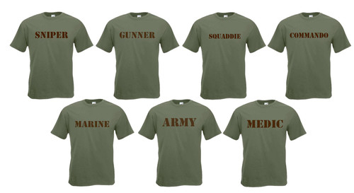 Adults Army Military Soldier Stag Night Party Olive Green Unisex T-Shirt Fancy Dress