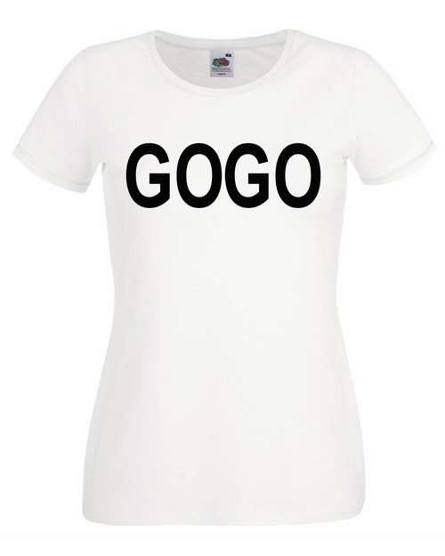 Womens GoGo 1980's No1 Pop Hits Music Song Lyrics Lady Fit White T-Shirt