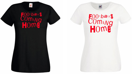 Womens Footballs Coming Home Pistol Font England Sports Supporter Lady Fit T-Shirt