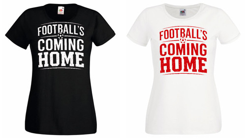 Womens Footballs Coming Home Pistol Font England Sports Supporter Lady Fit T-Shirt