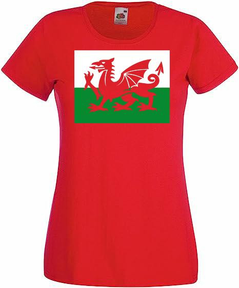 Womens Welsh Dragon Wales St David Cymru Y Ddraig Goch Red Lady Fit T-Shirt