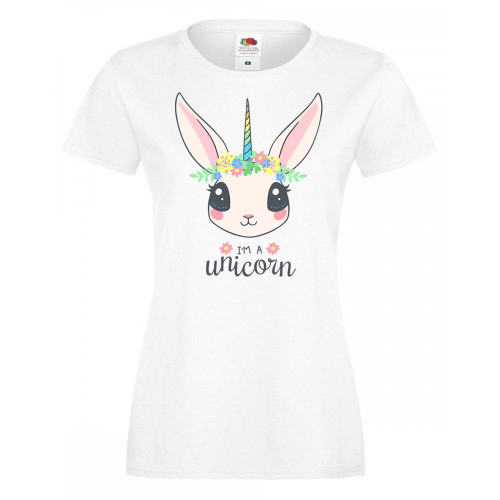 Womens I'm a Unicorn Fantasy Cute Rabbit Animal White Lady Fit T-Shirt
