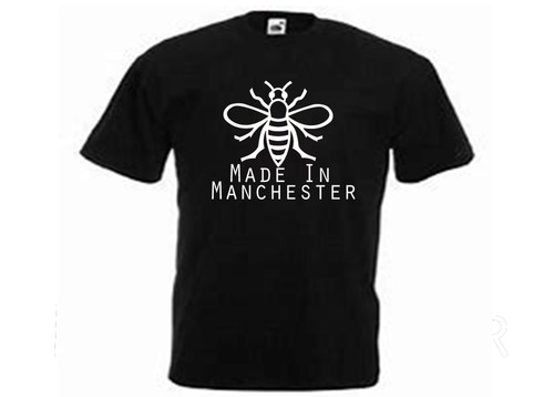 Mens Made in Manchester Mancunian Worker Bee Bumblebee Black Unisex T-Shirt Mens Made in Manchester Mancunian Worker Bee Bumblebee Black Unisex T-Shirt