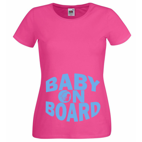 Womens Baby on Board Maternity Pregnancy Baby Bump Lady Fit Pink T-Shirt