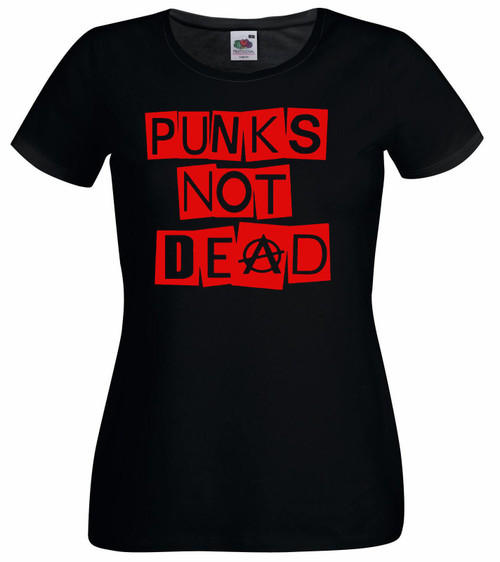 Womens Punks Not Dead Punk Rock Music Anarchy Lady Fit Black T-Shirt