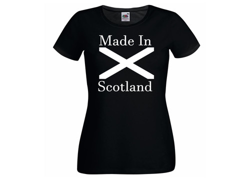Womens Made In Scotland Scottish National Flag Symbol Black Lady Fit T-Shirt
