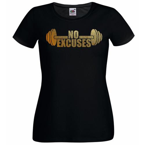 Womens No Excuses Weightlifter Body Builders Gym Workout Black Lady Fit T-Shirt