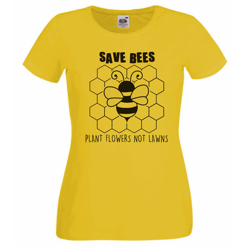 Womens Save Bumble Bees Plant Flowers Wildlife Conservation Yellow Lady Fit T-Shirt