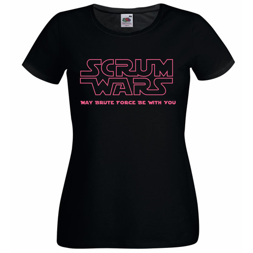 Womens Scrum Wars Rugby All Nations Sci-Fi Movie Spoof Black Lady Fit T-Shirt