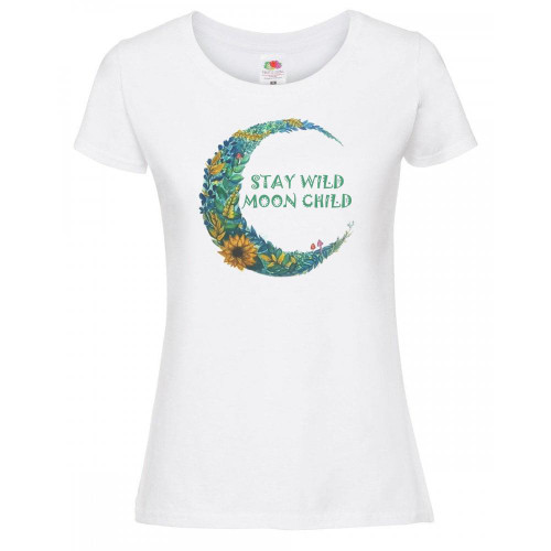 Womens Stay Wild Moon Child Lunar Cancerian Star Sign Quote White Lady Fit T-Shirt