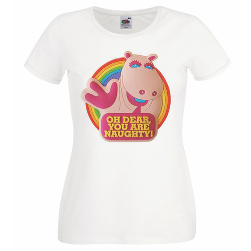 Womens George Hippo You Are Naughty Rainbow LGBTQ Quote Lady Fit White T-Shirt Womens George Hippo You Are Naughty Rainbow LGBTQ Quote Lady Fit White T-Shirt