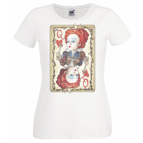 Womens Queen of Hearts Playing Card Wonderland Fantasy White Lady Fit T-Shirt