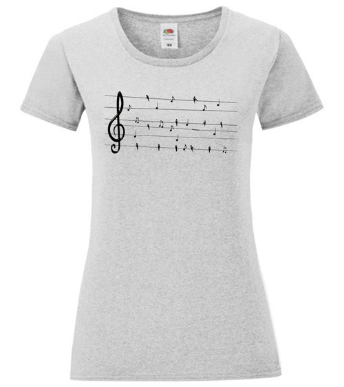 Womens Musical Note Birds Electricity Line Animal Grey Lady Fit T-Shirt