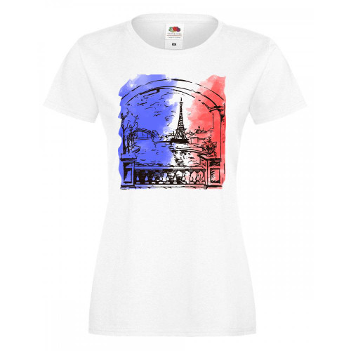 Womens Paris Watercolour French Eiffel Tower Painting Art White Lady Fit T-Shirt