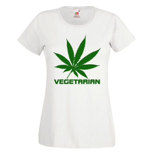 Womens Cannabis Vegetarian Joke Herbal Ganja Leaf Funny White Lady Fit T-Shirt