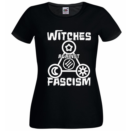 Womens Witches Against Fascism Logo Protest Symbol Black Lady Fit T-Shirt