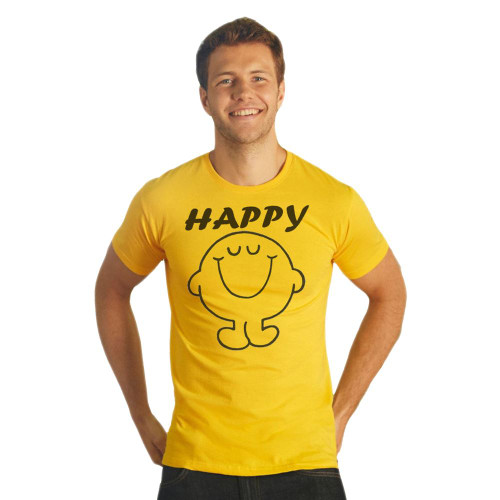 Adults Happy Smile Face Cartoon Fun Festival Sunshine Unisex Yellow T-Shirt