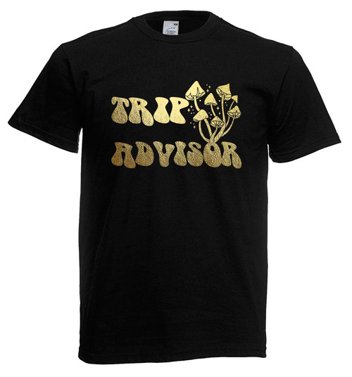 Adults Trip Advisor Shrooms Psychodelic Magic Mushroom Fungi Unisex Black T-Shirt