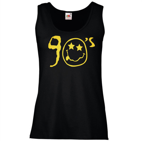 Womens Rave Smile Acid House Party 1990s Club Festival Black Lady Fit Vest Womens Rave Smile Acid House Party 1990s Club Festival Black Lady Fit Vest