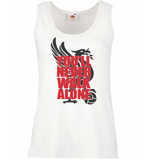 Womens You'll Never Walk Alone Liver Bird Liverpool Scouse YNWA Lady Fit White Vest