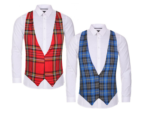 Adults Traditional Tartan Backless Waistcoat Burns Night Scotland Themed Fancy Dress Costume Accessory