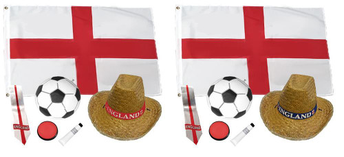 England Supporters 6 Piece Kit Hat 3x2 Flag England Face Paints Inflatable & Tie England Supporters 6 Piece Kit Hat 3x2 Flag England Face Paints Inflatable & Tie