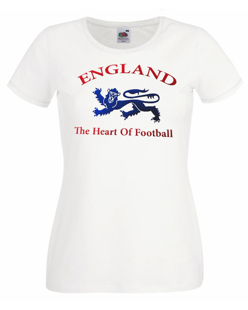 Womens English Lion Heart of Football England Supporters Lady Fit White T-Shirt Womens English Lion Heart of Football England Supporters Lady Fit White T-Shirt