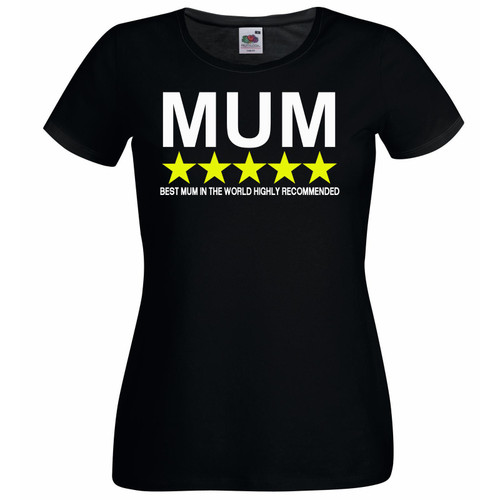 Womens 5 Star Mum Review Funny Mothers Day Joke Rating Lady Fit Black T-Shirt