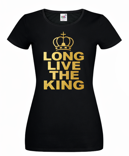 Womens Long Live The King Monarchy Charles III British Royalty Black Lady Fit T-Shirt
