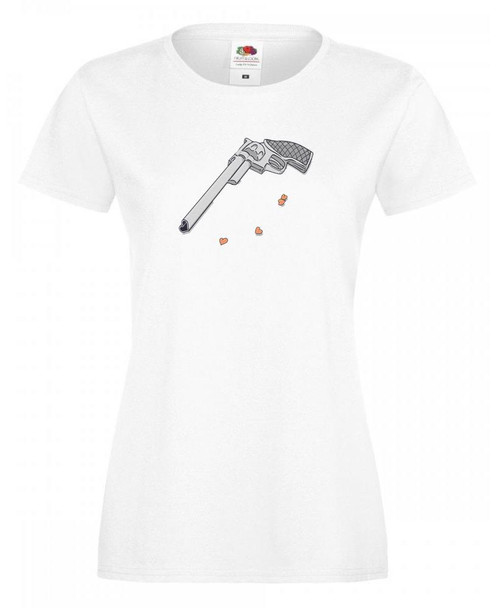 Womens Cougar Magnum Love Heart Revolver Pistol White Lady Fit T-Shirt