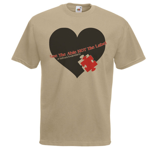 Adults Autism Awareness See The Able Not The Label Unisex Khaki T-Shirt Adults Autism Awareness See The Able Not The Label Unisex Khaki T-Shirt