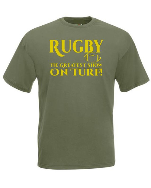 Mens Greatest Show On Turf Rugby Scrum Sports Supporter Olive Unisex T-Shirt Mens Greatest Show On Turf Rugby Scrum Sports Supporter Olive Unisex T-Shirt