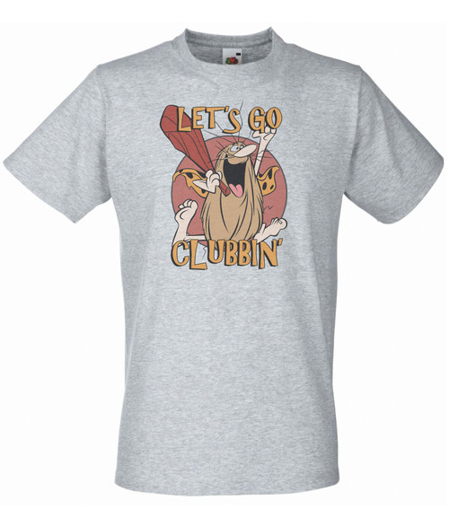 Adults Lets Go Clubbin Super Caveman 90s Cartoon Spoof Unisex Grey T-Shirt