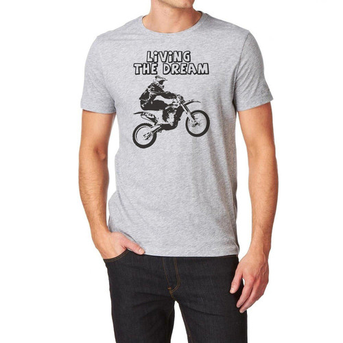 Adults Dirt Bike Crosser Living The Dream Motorbike Sports Unisex Grey T-Shirt