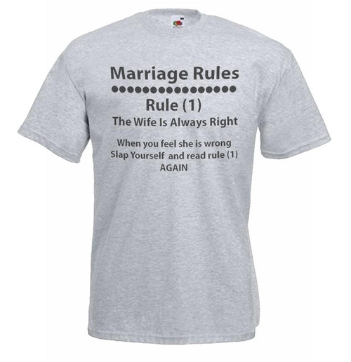 Mens Marriage Rules The Wife Is Always Right Funny Joke Grey Unisex T-Shirt