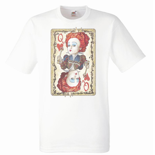 Adults Queen of Hearts Playing Card Wonderland Fantasy Unisex White T-Shirt