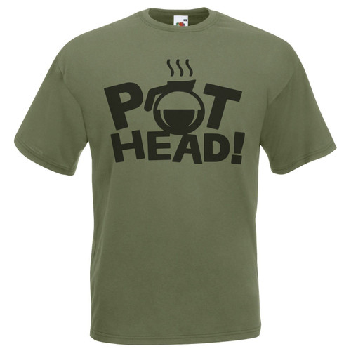 Mens Pot Head Coffee Lover Stoner Weed Smoker Olive Unisex T-Shirt