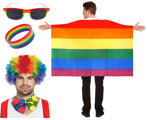 Adults LGBTQ+ Multicoloured Gay Pride March Month Fancy Dress 4 Piece Kit