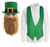 Adults Leprechaun Top Hat Beard & Waistcoat St Patricks Day Irish Fancy Dress