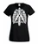Womens Skeleton Human Bone Rib Cage Halloween Horror Lady Fit Black T-Shirt