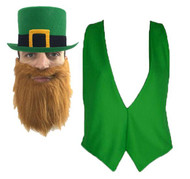 St Patricks Day Irish Ireland Leprechaun  Top Hat Beard & Waistcoat Fancy Dress Costume Accessories