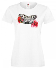 Womens Butterfly Floral Insect Water Colour White Lady Fit T-Shirt