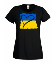 Ladies Black Heart Goes Out to Ukraine Hand Drawn Love Heart T-Shirt