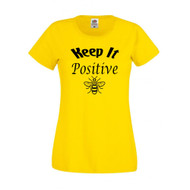 Womens Keep It Positive Happy Manchester Worker Bee Yellow Lady Fit T-Shirt