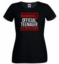 Womens Warning Code 13 Official Teenager May Contain Attitude Black Lady Fit T-Shirt